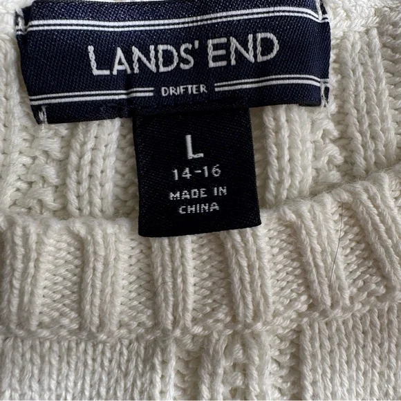 Lands’ End Drifter White Cable Knit Sweater Youth L (14–16) - Picture 2 of 16